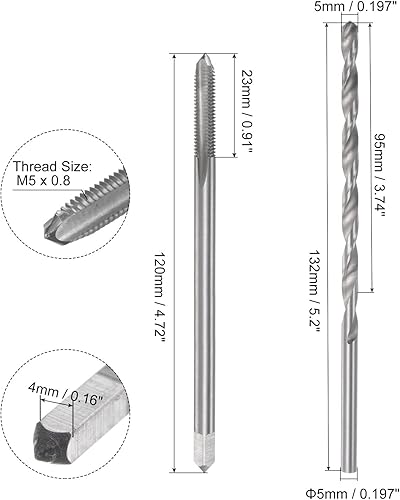 Miniatura 8 de uxcell Juego de grifos y brocas, 516-24 UNF H2 recta, fresadora de rosca, extralarga de acero de alta velocidad de 0.256in (HSS)