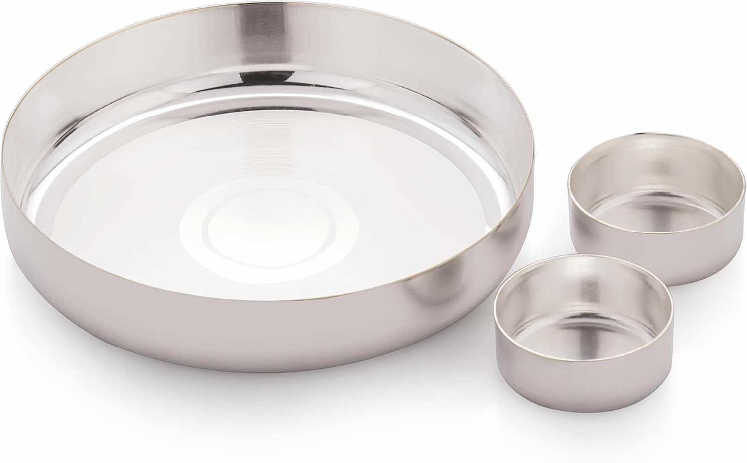 Silverglow Jain Pooja Set | Silver Plated Puja Thali Set | Diwali, Office, Mandir, Wedding Return Gift Item of 3 Pieces | Includes: Puja thali and Kesar vatis