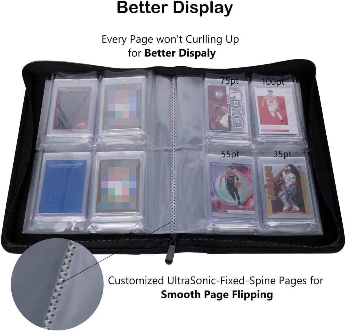 Rayvol 4-Pocket Binder for 35pt Magnetic Card Holders – Holds 40 Slabs, Top-Loading Acid-Free Pages, Zipper Album for Graded & Display Cards