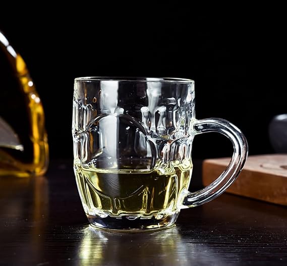 Dimple Stein Beer Mug Set, 10 oz Beer Glasses with Handle, Glass Beer Mugs, Dishwasher and Freezer Safe, Clear and Sturdy, Set of 2