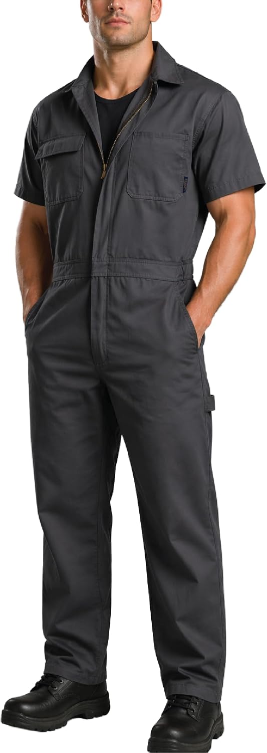 Bass Creek Outfitters Mens Coveralls - Heavy Duty Duck Canvas Short Sleeve Workwear Insulated Coveralls for Men