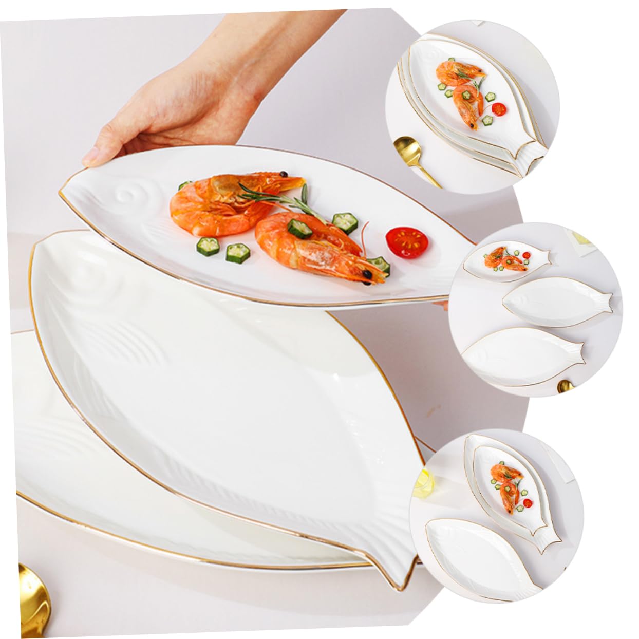 BESTonZON Piatto Ceramica Forma Pesce Decorativo Con Dorato Vassoio Portata Antipasti e Snack Per Sushi Frutta e Pesce Lavabile in Lavastoviglie Design Creativo e Superficie Liscia
