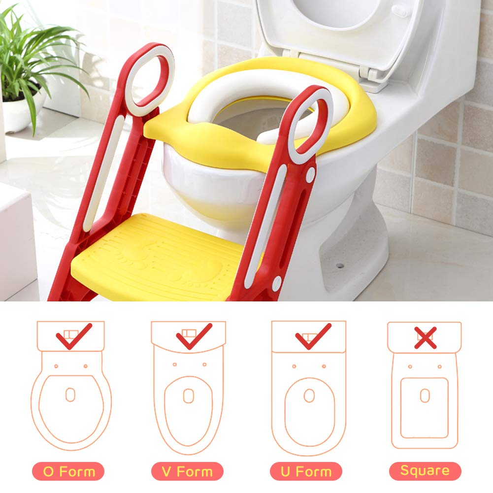 Scaletta Riduttore per WC Bambino, Scaletta per Bambini Riduttore Scaletta WC Pieghevole Sedile da toilette Vasino Toilette Trainer Step Up con Cuscino (giallo)