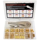 Yechentian 49 Pieces Torch Hose Splicer & Repair Kit, Durable Crimper Brass Couplers Nipples Nuts Ferrules with Storage Box, for 3/16" to 1/4” ID Welding Hose Oxygen Acetylene Pipe Use
