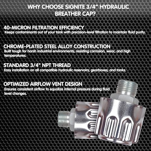 Image of Signite Hydraulics Breathers Cap 3 /4 inch, Heavy Duty Breather Tank Oil Cap,Metal Vent Breather Cap for Reservoir Tank Filter, Gearboxes with 40 Micron Filtration Threaded Chrome Steel Alloy 3 /4 NPT