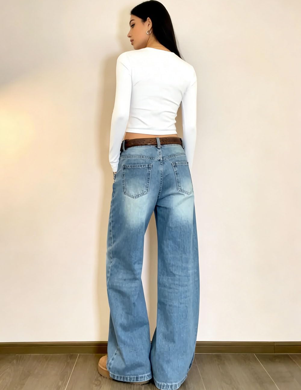Women's High-Waisted Wide-Leg Jeans, Asymmetrical Design, with Pockets, New 2026 Fashion Casual Jeans.
