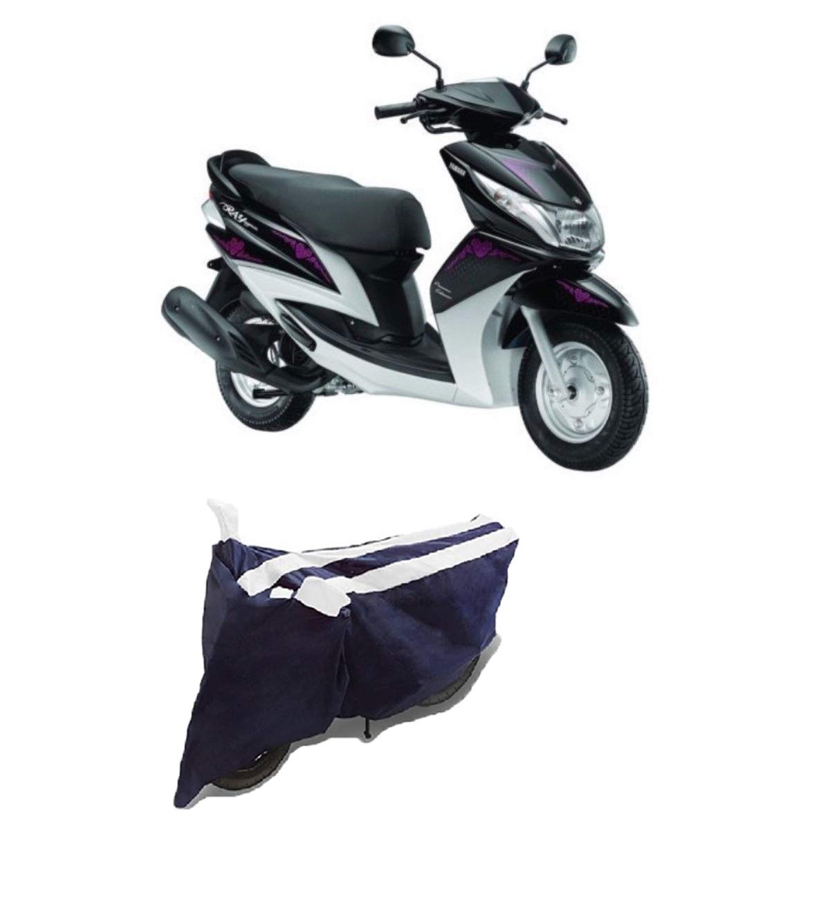 Carrogen Scooty Cover Compatible with Yamaha Ray, Dust Proof, Water Resistant with Double Mirror Pockets (White Stripes)