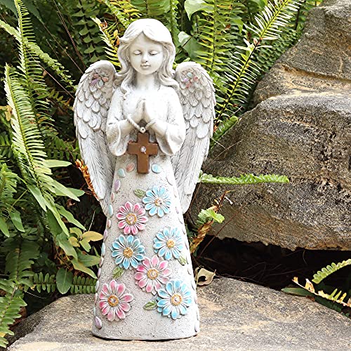 Voveexy Angel Garden Figurine Outdoor Garden Statue, Solar Garden Sculpture With 7 Leds Welcome Sign Resin Praying Angel Art Garden Decor For Patio Lawn Yard Porch Decoration, Housewarming Garden Gift #TOP3