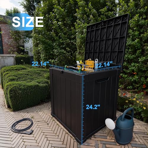 Image of 80 Gallon Deck Box for Outdoor Storage - Waterproof, Lockable, and Doubles as Extra Seating - Perfect for Patio Furniture, Cushions,and Garden Tools (BLACK)