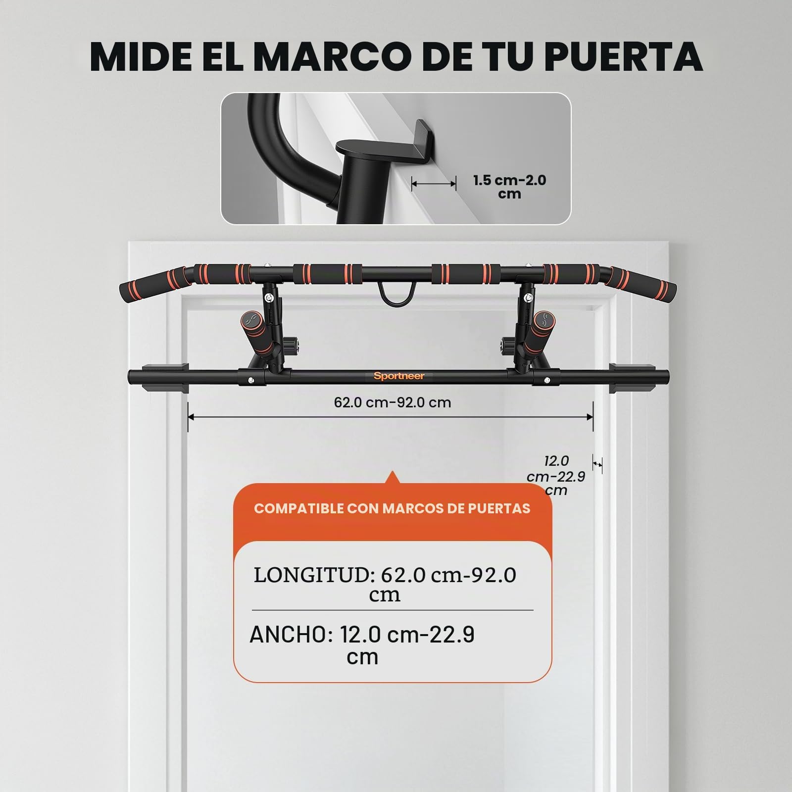 Sportneer Barra de dominadas para marco de puerta, barra de dominadas con mango plegable, barra de dominadas para entrenamiento de fuerza para la parte superior del cuerpo hasta 200 kg de capacidad