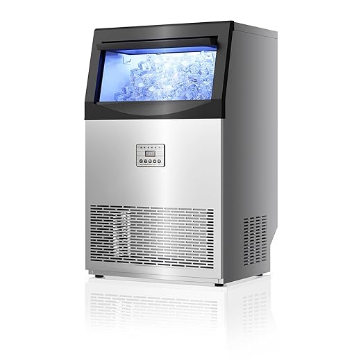 Ludatido Commercial Ice Maker Machine, 100lbs/24H with 33lbs Storage, Stainless Steel, Blue LED Light, Auto Self- Cleaning, Freestanding Ice Maker for Home/Bar/Restaurant Use