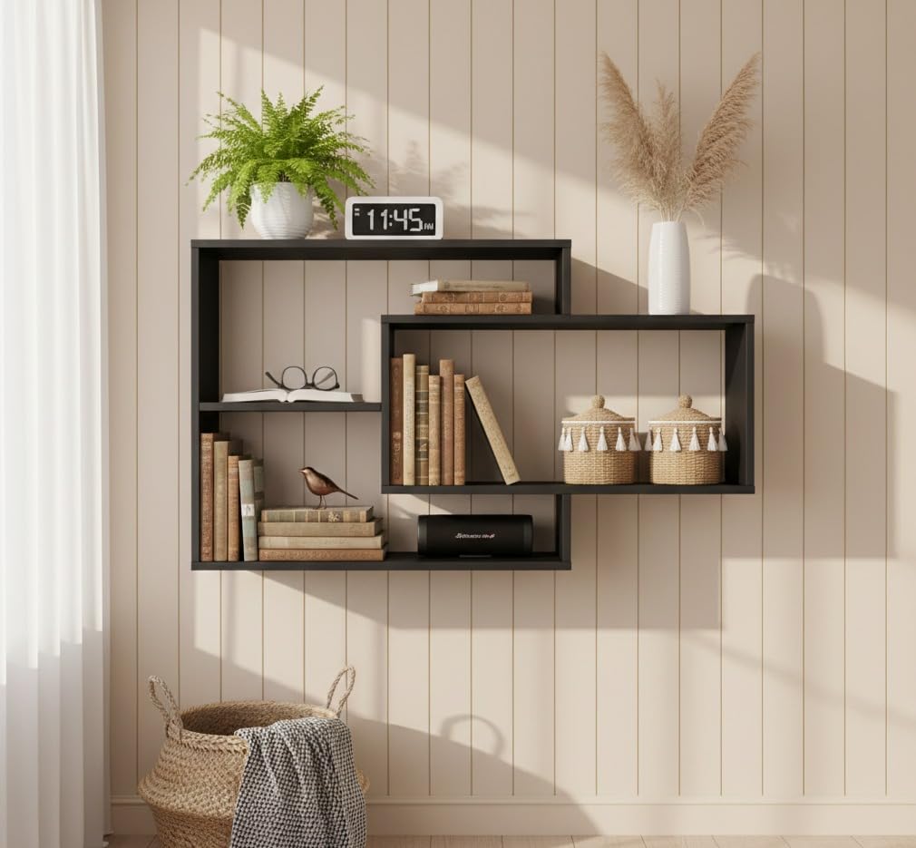 Wall Shelf Stylish Urban Style Living Room Karo Shelves Wenge-picture-21