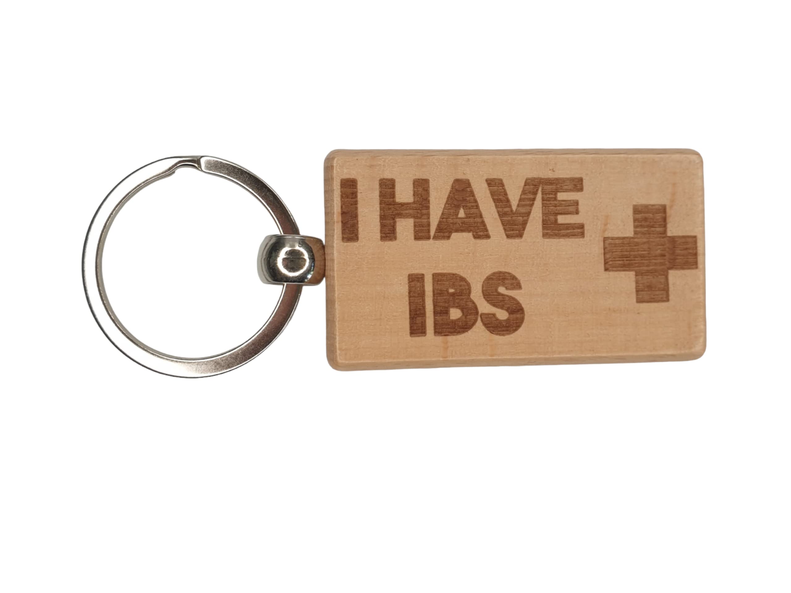 Decalarama Brown Ibs Keyring Gift - Medical Alert Health Key Ring - Engraved Wooden Key Chain Present