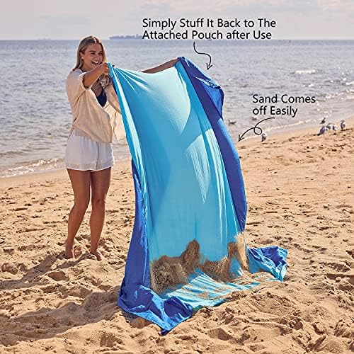 Wekapo Beach Blanket Sandproof, Beach Mat, Big & Compact Sand Free Mat Quick Drying, Lightweight & Durable with 6 Stakes & 4 Corner Pockets, Standard (1~3 person) - 4