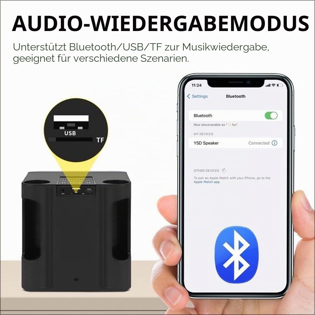 Karaoke Maschine,Bluetooth Karaoke Anlage mit 2 Mikrofonen, Tragbares Lautsprecher mit mikrofon, Karaoke Set Karaoke Mikrofon mit USB/TF-Karte/AUX,für Heimparty,Hochzeit,Kirche,Picknick