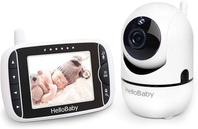 Baby Monitor with Remote Pan-Tilt-Zoom Camera and 3.2'' LCD Screen, Infrared Night Vision, Temperature Display, Lullaby, Two Way Audio, with Wall Mount Kit