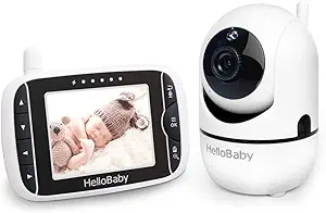 HelloBaby Baby Monitor with Remote Pan-Tilt-Zoom Camera and 3.2'' LCD Screen, Infrared Night Vision (Black)