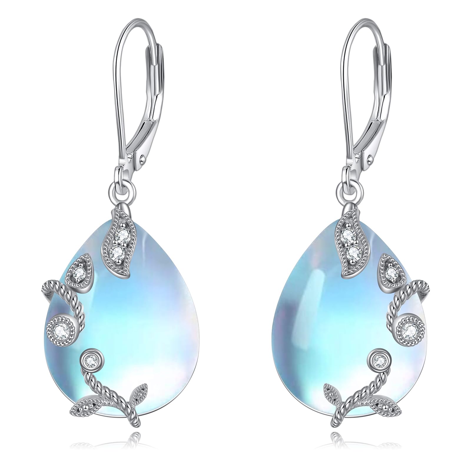 Filigrane Mondstein Ohrringe für Damen Mädchen 925 Sterling Silber Tropfenf Mondstein Ohrringe Schmuck Geschenk für Frauen Mutter Tochter