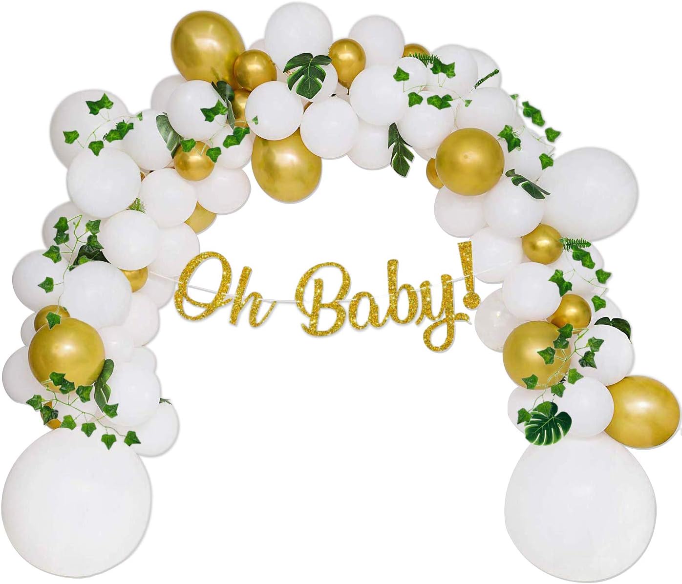 Oh Baby Banner๏ผBaby Shower Decorations Neutral with Balloon Garland,Boho Ivy Leaf Garland Vines Decoration๏ผFake Greenery Decor for Jungle, Woodland Backdrop Theme