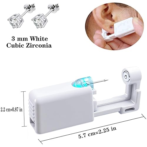 Miniatura 5 de Kit de piercings de oreja, kit de perforación de oreja sin dolor, kit de pistola de perforación de oreja fácil de usar con aretes de plata de 0.118