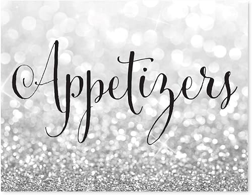 Miniatura 62 de Andaz Press Letreros de fiesta de boda, purpurina plateada brillante, 8.5 x 11 pulgadas, letrero de mesa de postre de recepción de barra de Food
