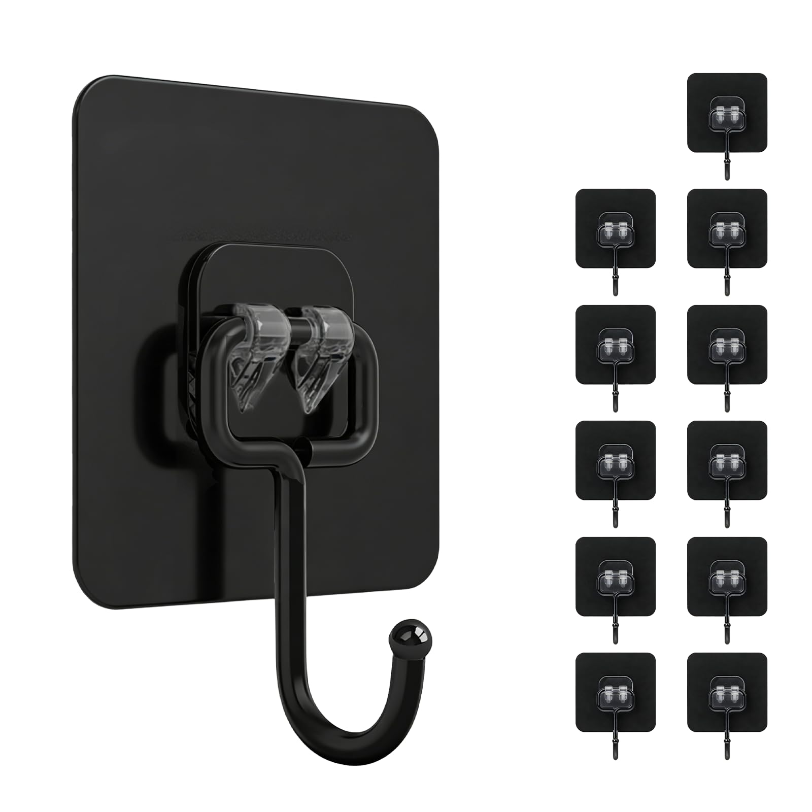 Winsall Large Self Adhesive Hooks, Heavy Duty Stainless Steel Waterproof Wall Hooks, 66lb/25kg Max, 12 Pack, for Home Bathroom Kitchen Office (Black)