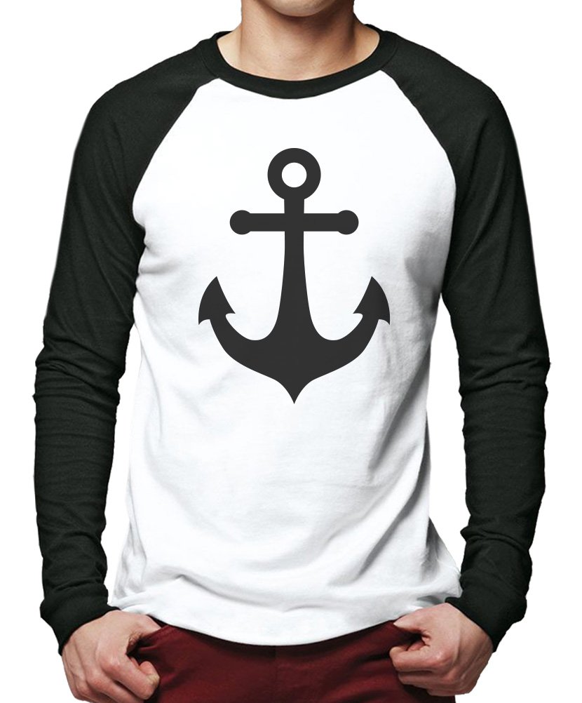 Hotscamp Men's White/Black Nautical Anchor Baseball Top - Medium