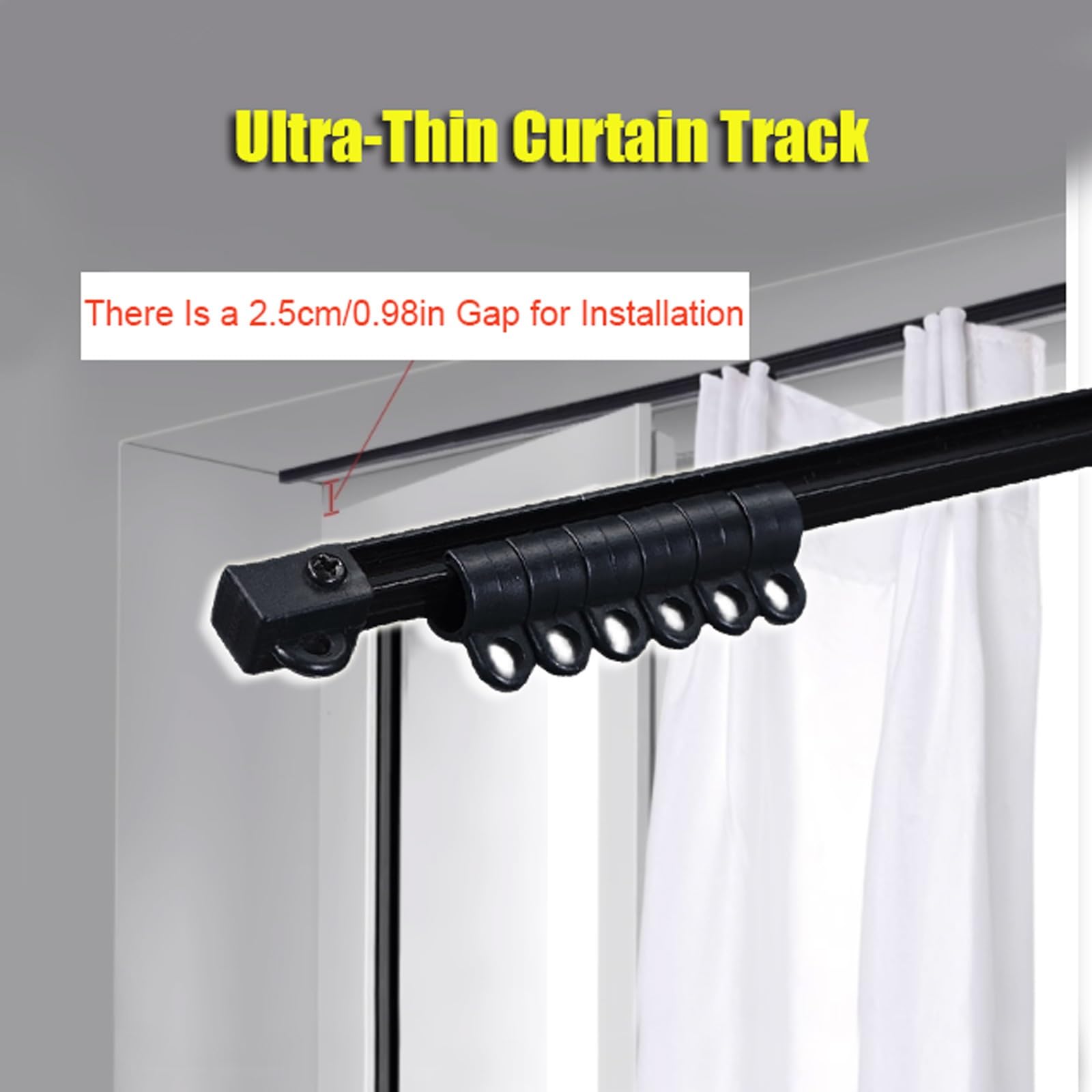 Tringle À Rideaux Ultra-Mince Rail de Rideau Incurvé Rail Rideaux Plafond Cloisonné Rail de Plafond Kit pour Forme U L Baie(Black-Side,400cm(4 * 100cm))