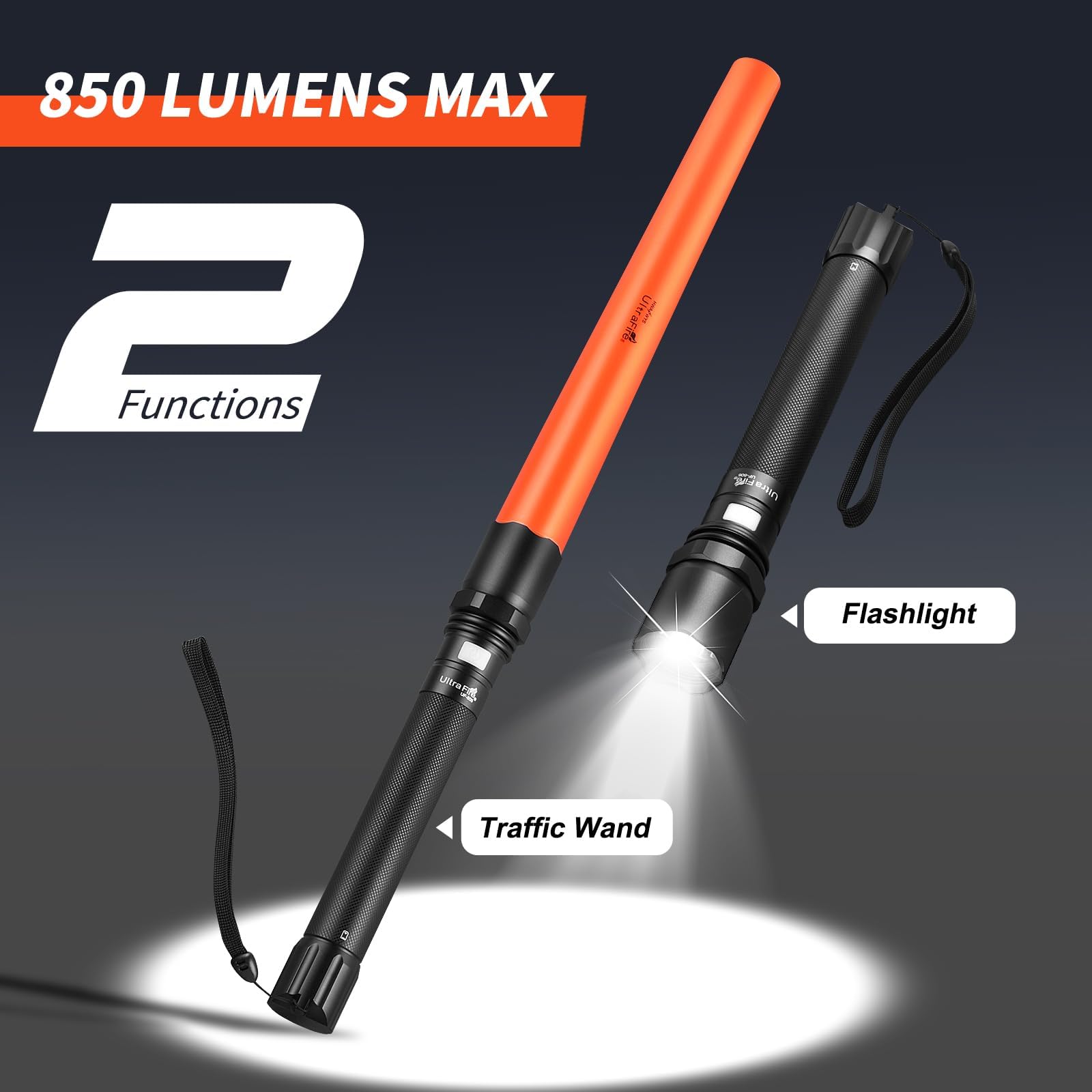ULTRAFIRE Linterna LED de control de tráfico de 19 pulgadas, varita de tráfico de 3 modos, 850 lúmenes, linterna de seguridad para dirección de coche, estacionamiento, aeropuerto, evacuación de