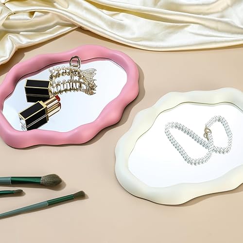 Miniatura 8 de XPXKJ Espejo de maquillaje Alien Cloud, espejo estético con patrón de ondas irregulares, espejo decorativo de mesapared, decorativo y funcional, con