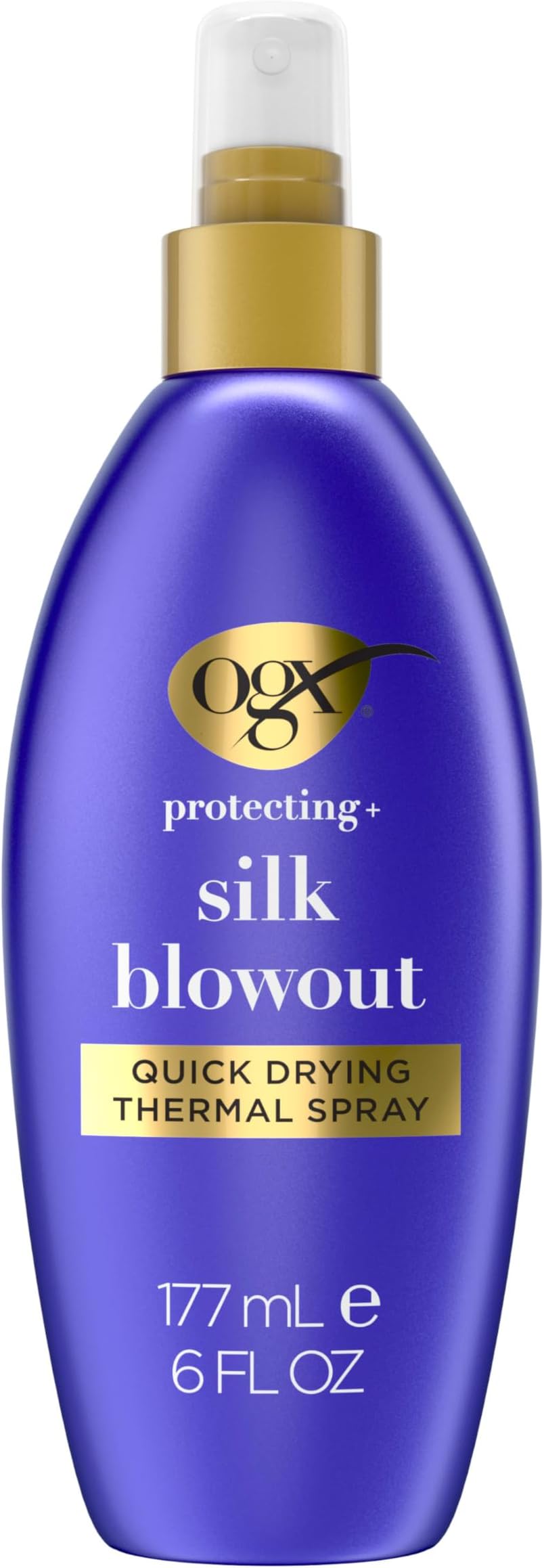 OGX Protecting + Silk Blowout Quick Drying Thermal Protection Spray, Heat Protectant Spray Shields Hair up to 450°F For Soft, Shiny Hair and Big, Beautiful Blowouts, Light Hold, 6 fl. oz