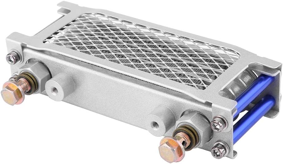 Motorcycle Aluminum Quick Cooling Engine Oil Cooler Oil Cooling Radiator System Kit Fit for CB for CG6 100CC-250CC(65ML-Silver)