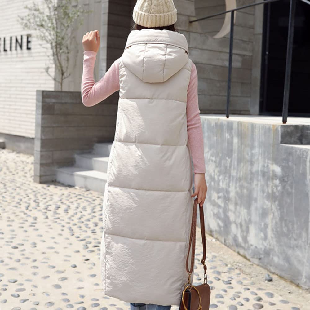 Gilet in Piumino Donna Gilet Trapuntato Autunno Invernali Smanicato Piumino Canottiera Mode Leggermente Imbottito Giacca con Cappuccio Gilet con Tasche Casual con Cerniera Outerwear,Beige,M
