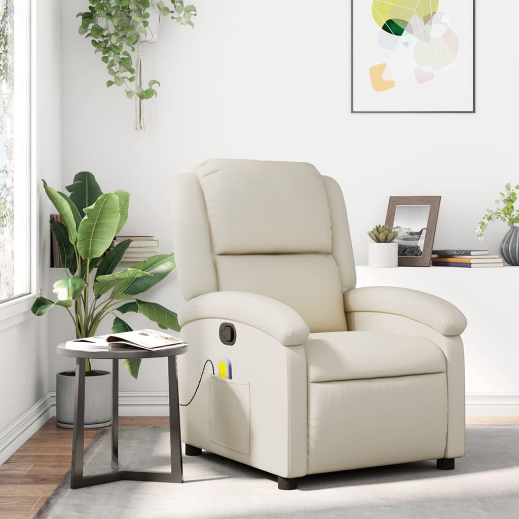 IKAYAA Sillón Masaje Reclinable Sillón Masaje Eléctrico Sillon Relax Reclinable Sillon Reclinable Manual Sillón Relax de Cuero Sintético, con Prácticos Bolsillo, Crema