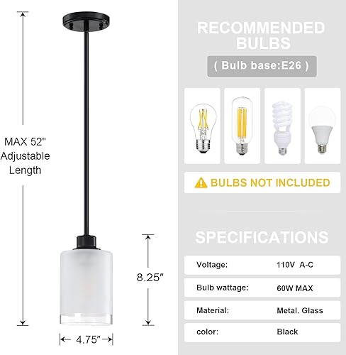 Miniatura 3 de Paquete de 3 lámparas de techo colgantes de isla de cocina industrial de granja con acabado negro para dormitorio, pasillo, comedor, entrada sobre