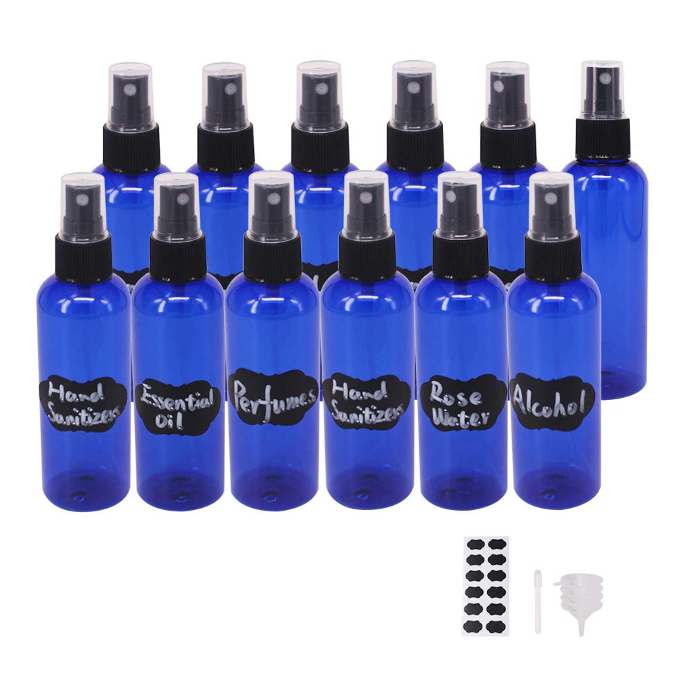 BPFY 12 Pack 3.3 oz Blue Plastic Spray Bottles For Essential Oils, Perfumes, Cosmetics, Alcohol, Fine Mist Spray Bottle, Cosmetic Spray Bottle,