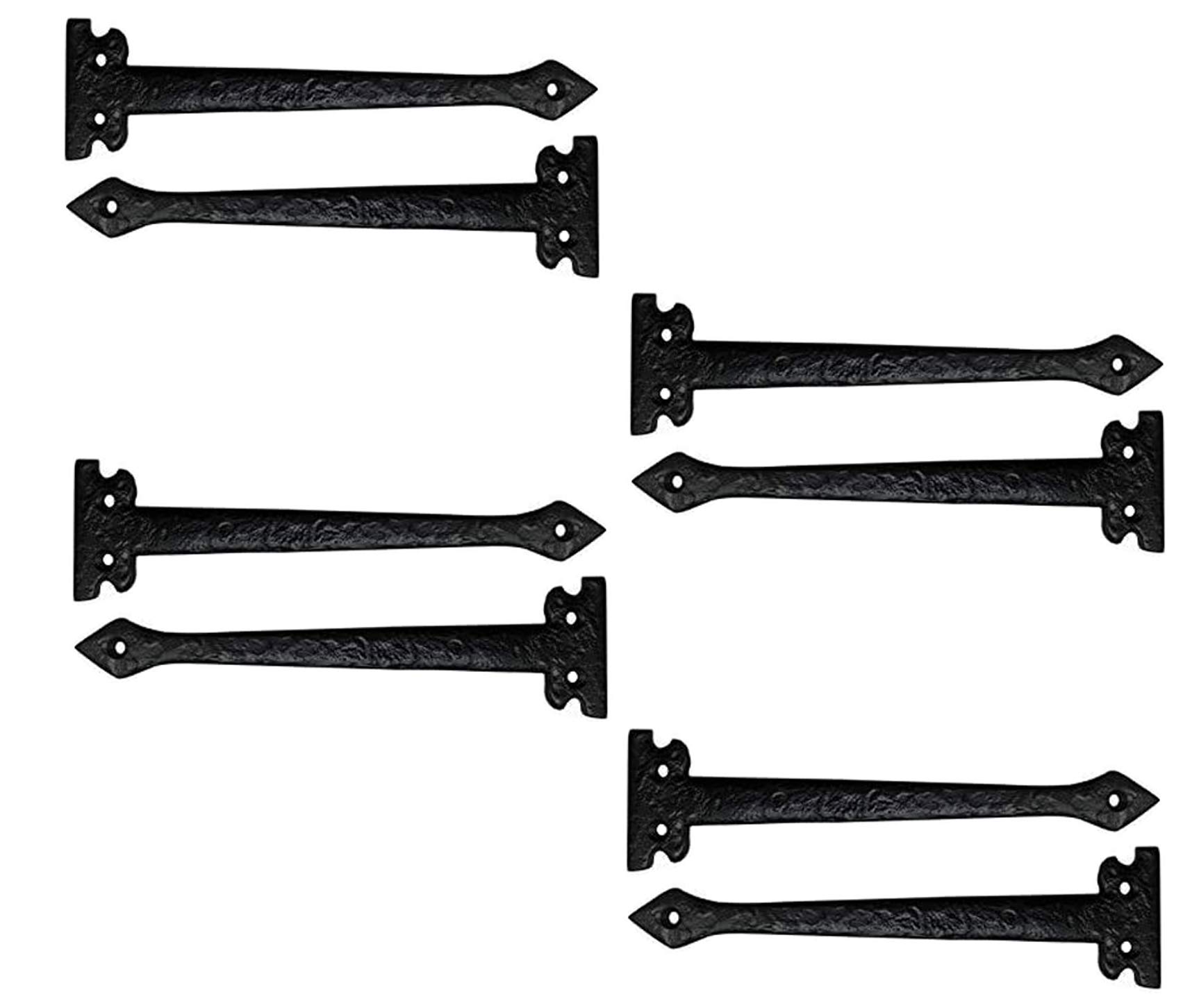 Adonai Hardware 7" "Agee Heavy Duty Antique Cast Iron Strap False or Faux or Dummy Hinge Front (8 Pack, Matte Black) for Vintage Barn Doors, Gates, Furniture, Garage, Shutters and Fences
