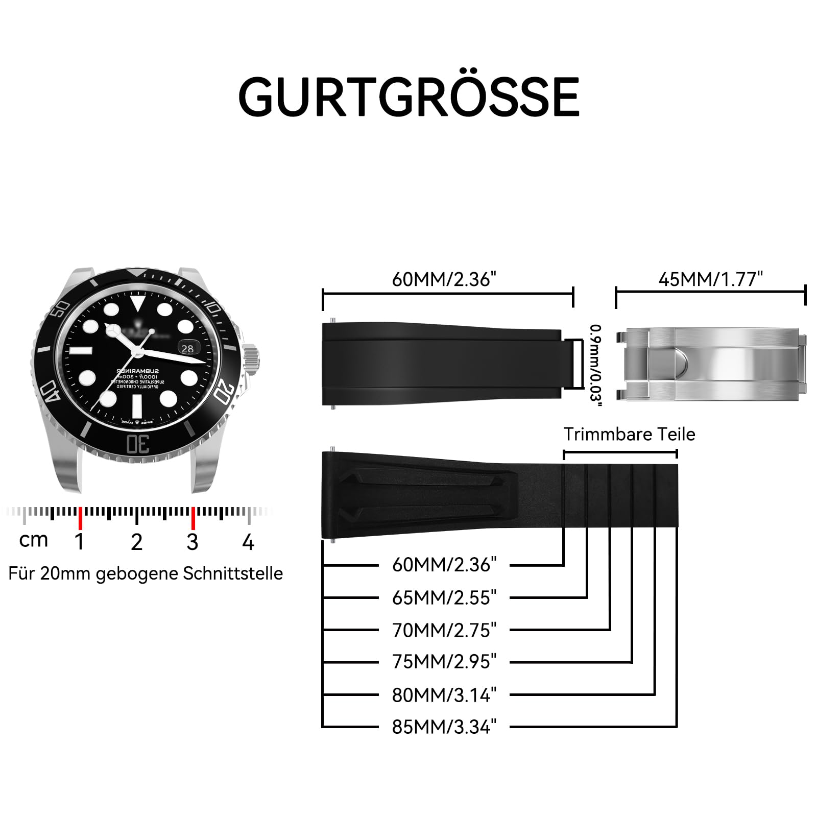 20mm RBIPOB Kautschukband für Männer und Frauen Silikonband Ersatz für Rolex Submariner Ghost Daytona Yachtmaster
