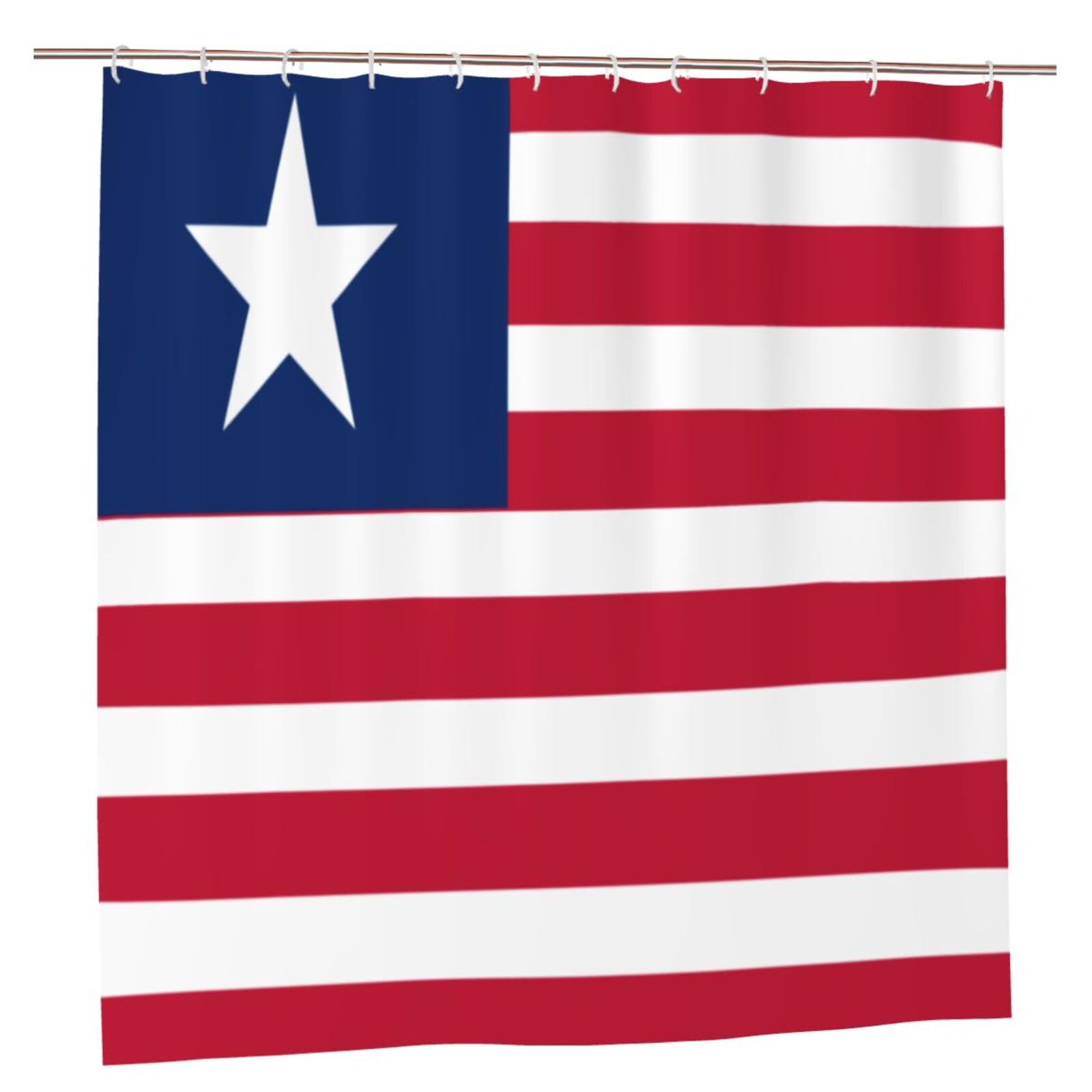 Klgrtjhk Plastic Liberian Flag Shower Curtain 72X72in Bathroom Curtain﻿