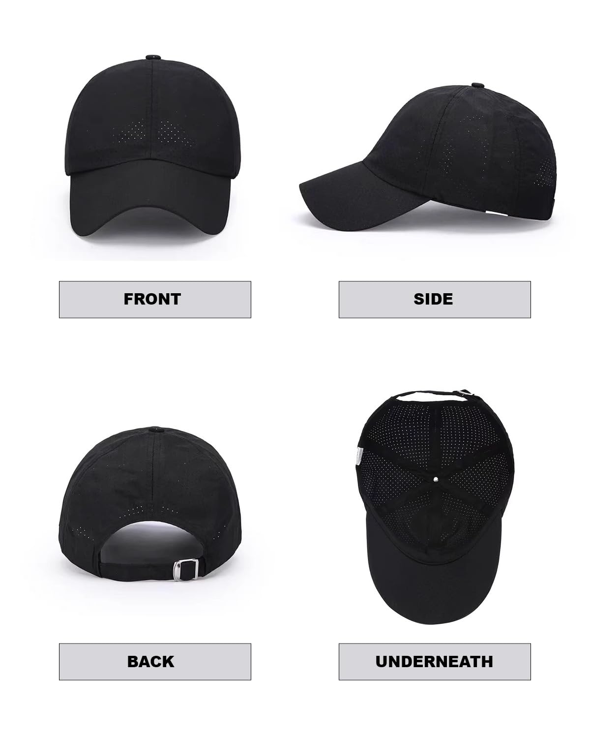 Gorra de Béisbol Mujer Cola de Caballo,Verano Transpirable Gorra Secado rápido del Deporte,Ponycap de High Messy Bun,Ajustable Buckle,Malla Transpirable Casuales - Negro