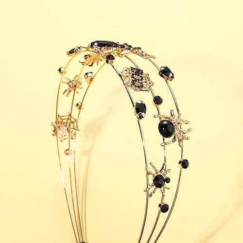 Miniatura 5 de HEIDKRUEGER Diadema de Halloween para mujer, diadema de araña de cristal, aleación ancha, accesorios de aro de Halloween (araña de Halloweendorado)