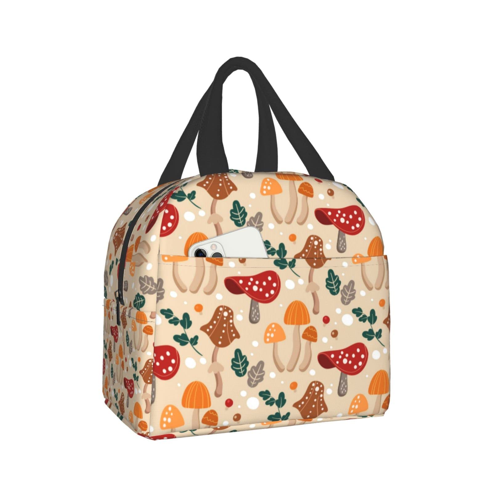 Hulnulnu Insulated Lunch Bag Reusable Lunch Box for Women Men, Cooler Lunch Boxes Waterproof Lunch Bags Office Picnic Work, Cute Mushroom Gift