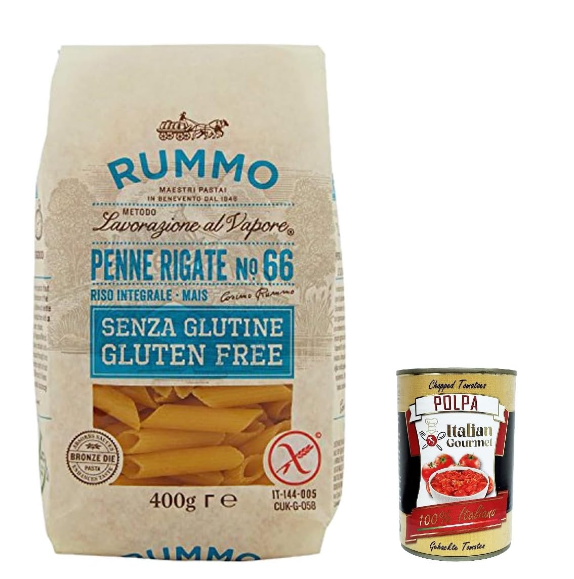 Italian Gourmet Penne Rigate N°66 Pasta Senza Glutine 20 x 400g glutenfrei | Nudeln aus italienischer Tradition; ottima tenuta in cottura per sughi, Gesamtnettogewicht 8 kg + Kostenlos Polpa 400g