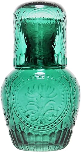 Juego de jarras de agua y vasos de noche vintage, jarra de agua y vaso de noche, jarra de vidrio vintage de 1 litro, jarra de vidrio con taza para