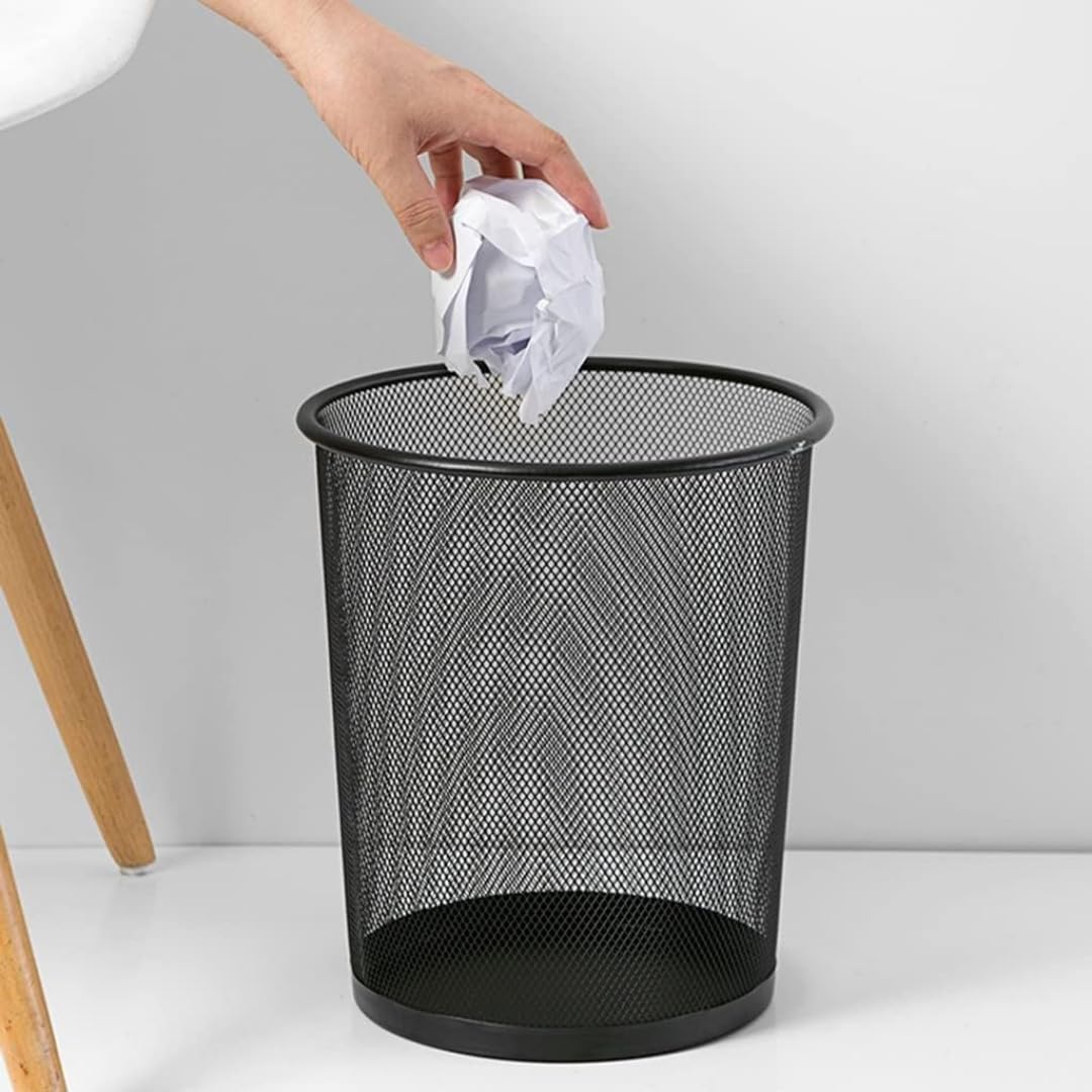 Generico Cestino Gettacarte in Metallo a Rete 19L – Pattumiera da Ufficio 24x27 cm – Nero – Struttura Robusta, Traspirante e Antiruggine – Ideale per Casa, Studio e Ufficio