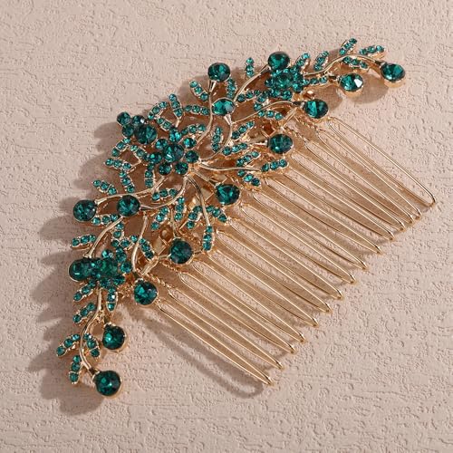 Peine de cristal bohemio para cabello de novia verde miniatura 3