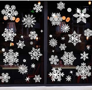 Christmas Window Cling Stickers, 147 Pcs Reusable Christmas Window Decals Snowflake Window Clings Decoration Static PVC Self Stickers for Thanksgiving Xmas Display, Home Decor, Party Supplies, 4 Sheet