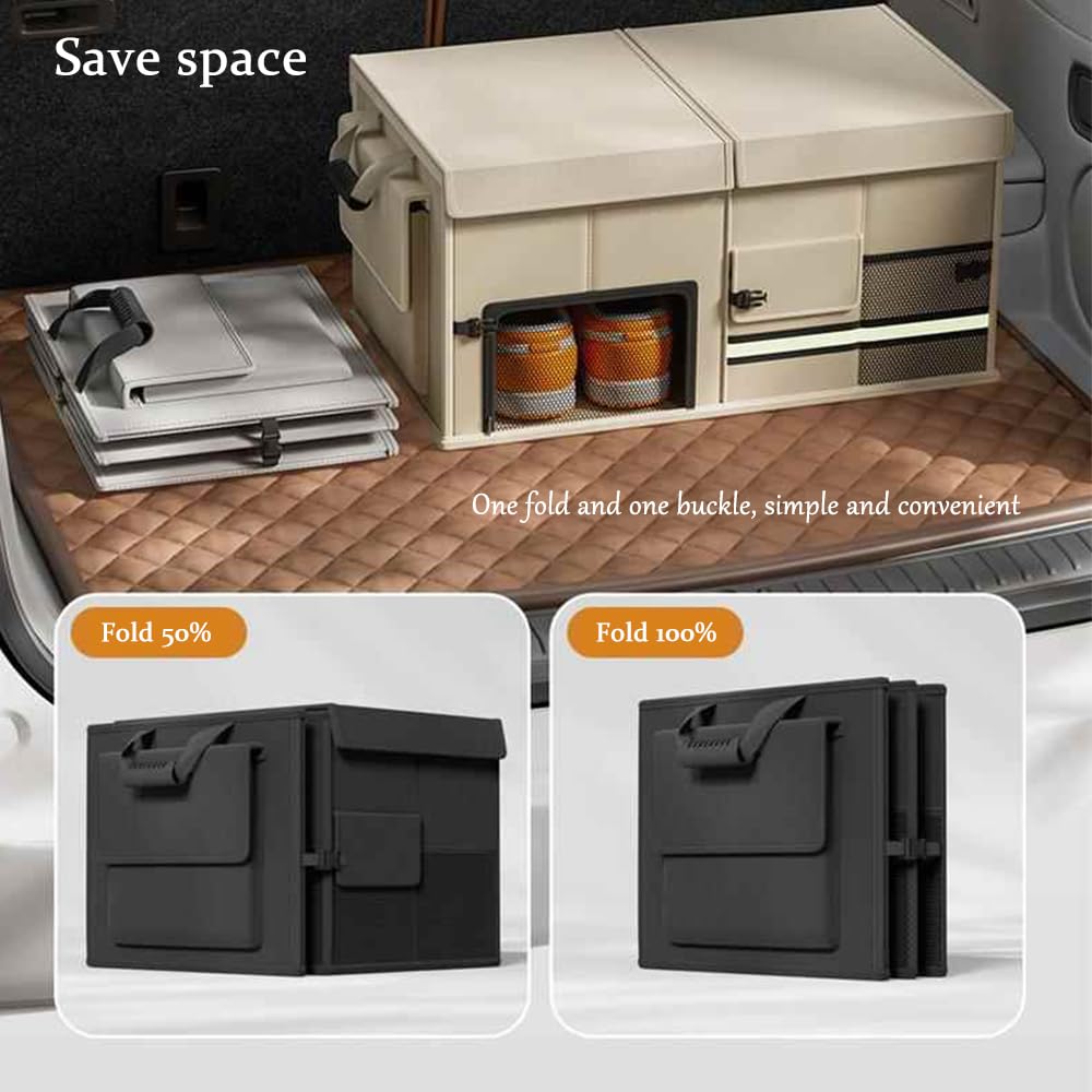 Organizador de maletero de coche, plegable, impermeable, organizador de carga multicompartimento, capacidad de 60 litros para almacenamiento automotriz y organización de vehículos