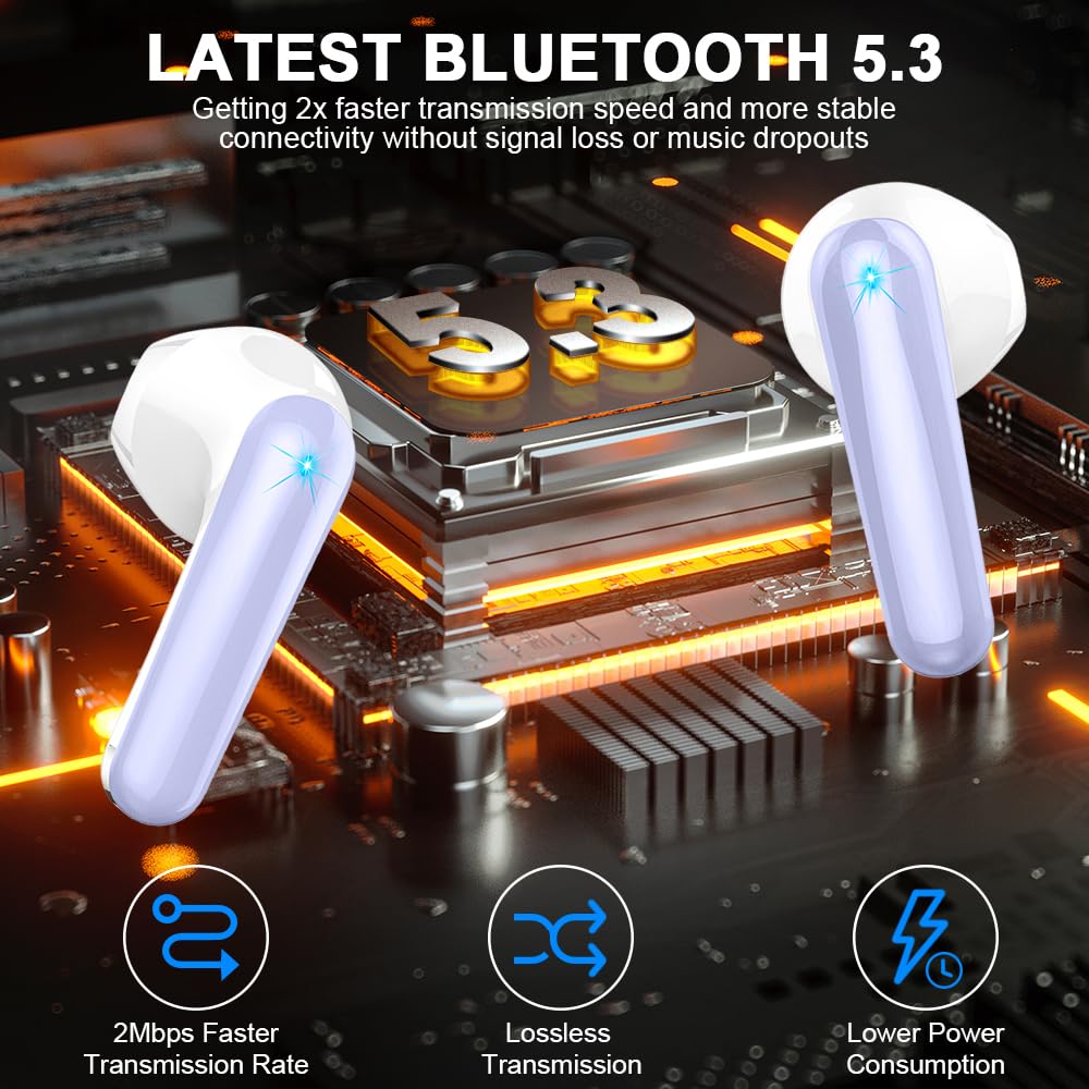 Wireless Earbuds, Bluetooth 5.3 Headphones 2024 Wireless Headphones in Ear with ENC Mic, Bluetooth Earphones Noise Cancelling Ear buds with 50H Hifi Stereo, IP7 Waterproof Headset, USB-C, LED Display - Image 2