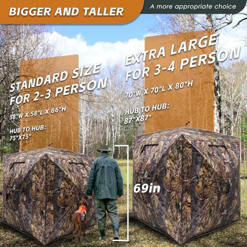 Image of FUNHORUN Hunting Blind with Floor Mat, 360 See Through Ground Blind, Pop Up